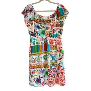 Jams World Henna Garden Patchwork Art Sundress Vintage Hawaiian Dress Size S